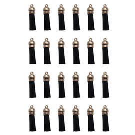 Ruwado 30 Pcs Keychain Leather Tassels with Gold Caps Hole Vintage Mini Faux Tassels for DIY Jewelry Making Keychain Earrings Craft Project Supplies Necklace Bracelet (Black)