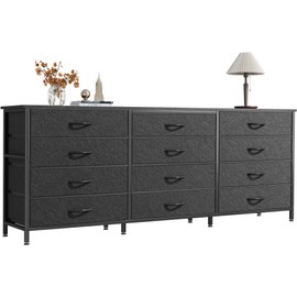 Huuger 63 Inch Long Dresser for Bedroom, TV Stand for 65, 70 Inch TV, 12 Drawer Dresser for Closet, Chest of Drawers, Large Fabric Drawers for Bedroom, Media Console with Storage, Black
