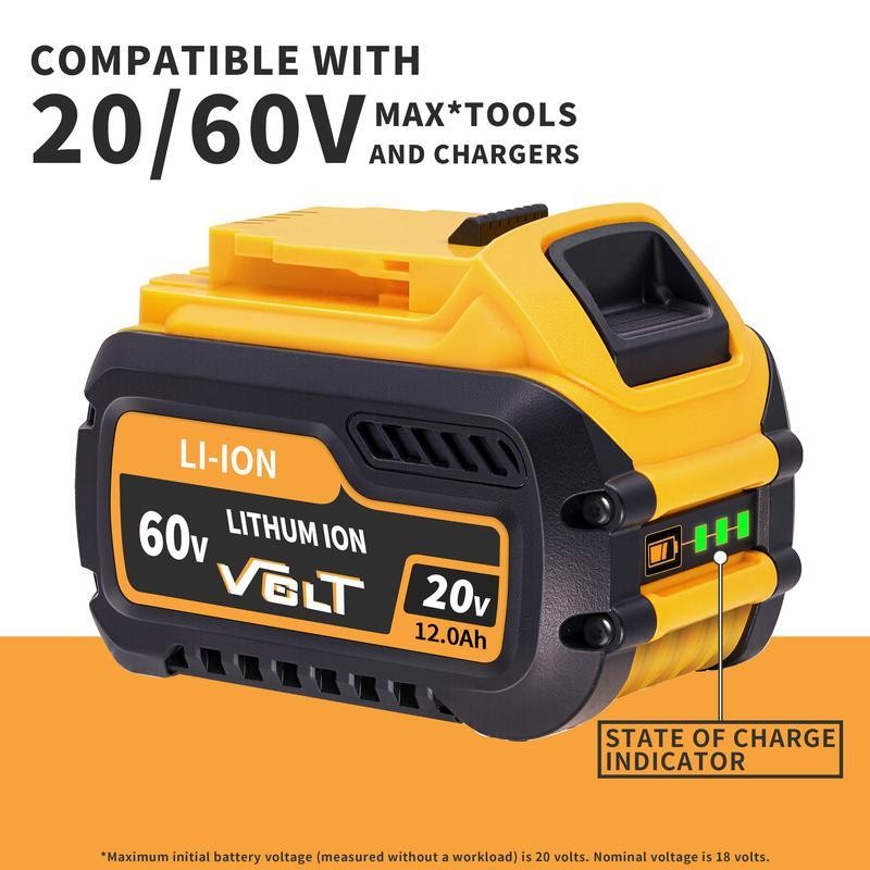 DCB609 12.0Ah Lithium-ion Replacement-Pack for Dewalt 20V/60V MAX Tools, Compatible