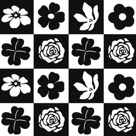 Heroad Peel and Stick Wallpaper Modern Contact Paper Black and White Floral Wall Paper for Bedroom Bathroom Cabinets Removable Geometric Vinyl Roll Self-Adhesive Waterproof 17.3" x 78.7"