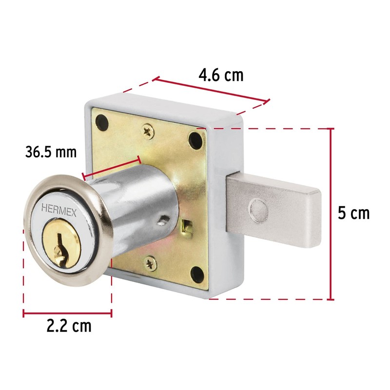 Hermex CM-25C, Cerradura para mueble con cilindro de 36mm, acción