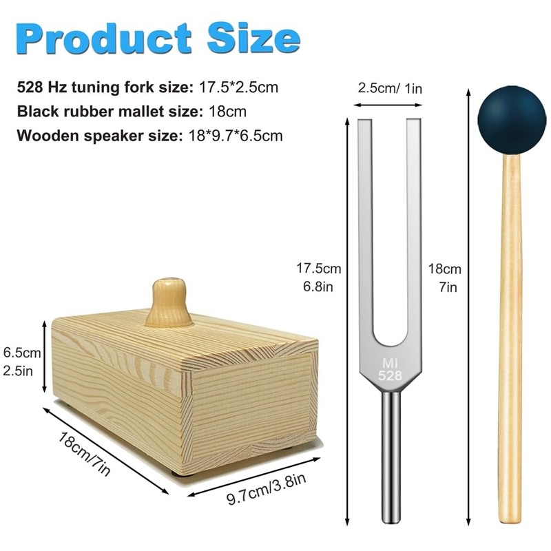 Cucioki 528Hz Tuning Fork with Resonance Box Wooden Speaker Silver