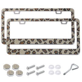 iolory 2 PCS Bling License Plate Frame,Rustproof Bling Glitter Diamond Car License Plate Cover Holder,Stainless Steel Car Plate Cover,Fit for Most US and Canadian Standard License Plates (Leopard)