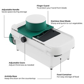 linoroso Adjustable Mandoline Food Slicer 5 in 1, Mandoline Slicer for Kitchen with Container, Vegetable Chopper Shredder Wave Cutter for Potato, Carrot, Zucchini, Grindder for Cheese Lemon