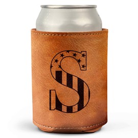 Monogram Gifts for Men (A-Z) - Birthday Gifts for Men, Dad - Men Gifts for Birthday, Dad Birthday Gifts, Dad Gifts for Birthday - Gifts for Dad, Dad Gifts - Leather Can Cooler for Men 12Oz (S)