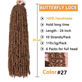ZRQ 24 Inch Butterfly locs Crochet Hair 6 Packs Soft Distressed Locs Color 27,Pre-looped Blonde Faux locs Crochet Braids Goddess Locs For Women（6 Packs,27#)