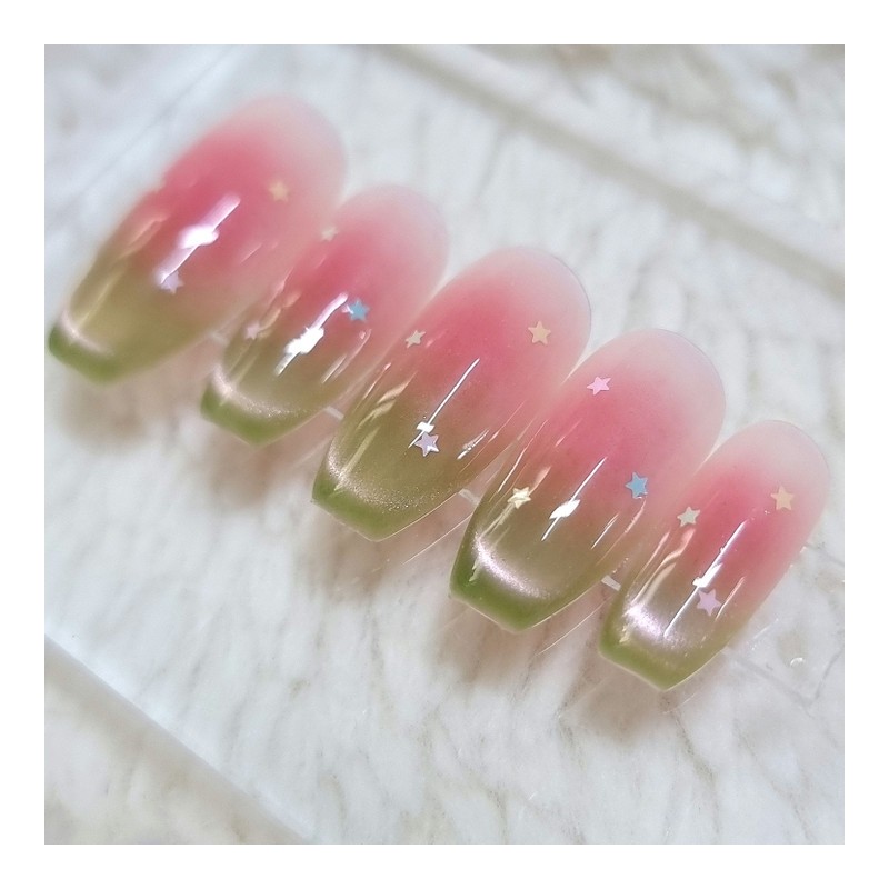 Shy Guava Handmade Nail Tip Magnetic Gradient - Short Oval