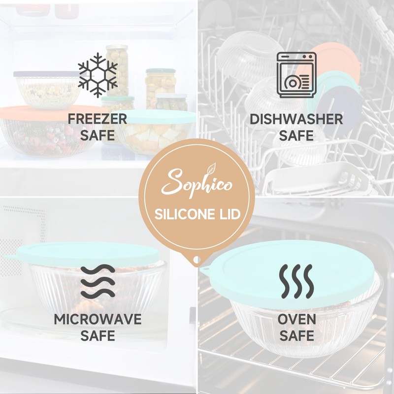 SOPHICO Silicone Replacement Lids for Pyrex Sculpted Glass & Tinted