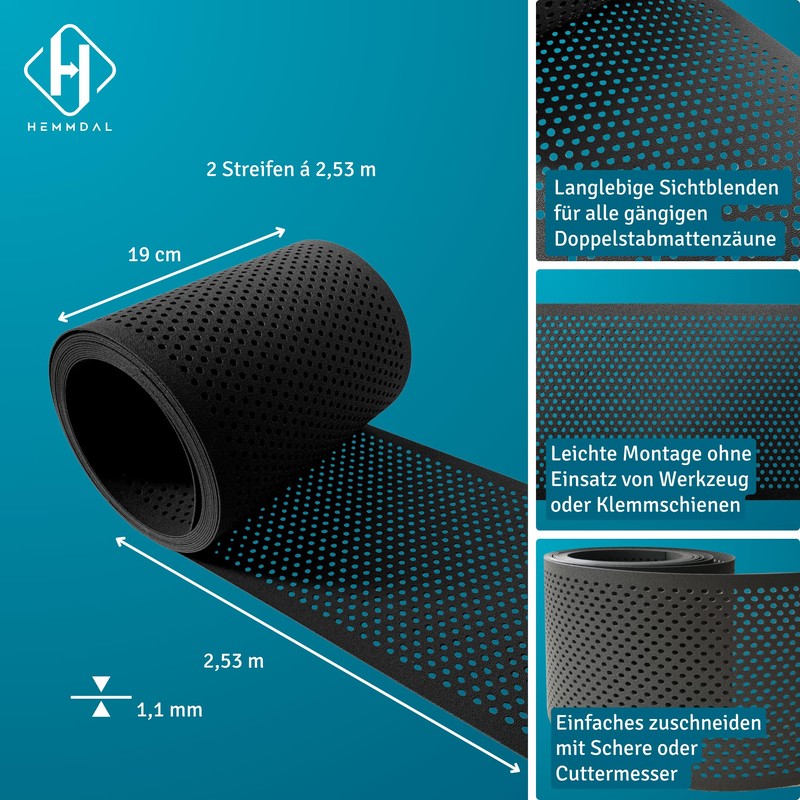 HEMMDAL Premium Privacy Screen Strips, 2 Strips of 2.53 m