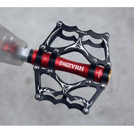 VOANZO Bicycle Pedals, Bicycle Pedals Aluminium Anti Skid Durable Mountain Bike Pedals, MTB BMX Cycling Bicycle Pedals (Black + Red)