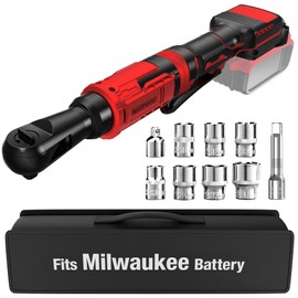3/8 Inch Cordless Ratchet Wrench, for Milwaukee M18 Battery, 88Ft-Lbs, 0-400RPM, Electric Ratchet Wrench Set with Variable Speed Trigger, Reinforced Head, R&F Switch, 7 Sockets, 3/8" to 1/4" Adapter