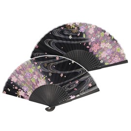 Ken Onishi HF19-N007 Ripple Women's Cherry Blossom Fan, 8.3 inches (21 cm), Flowy Cherry Blossom, Black, Black