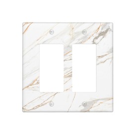 Lhdlnn White Gold Marble Light Switch Cover Decorative Double Rocker Wall Plate 2 Gang Electrical Switchcover Faceplate for Kitchen Bathroom Bedroom 4.6" x 4.5"
