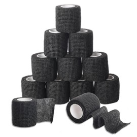 Aotfusd 12 Rollen Selbstklebender Verband, Elastische Binde Bandage Pflaster Rolle Verbandsmaterial, Fixierbinde Haftbandage Selbstklebend für Sport, Handgelenk, 5cm x 4.5m (Schwarz)