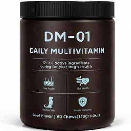 DM-01 Daily Multivitamin, Multivitamin Itch Relief Chews for Dog, with Folic Acid, Salmon Oil, Chondroitin & Natural Vitamins, Skin and Coat Healthy, Digestive & Boost Immunity, 60 Chew (Beef)
