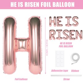 He is Risen Rose Gold Letter Balloons, Big 16 Inch Easter Decorations Happy Easter Foil Balloons Banner for Mantle Fireplace Wall Home Classroom Decor Religious Photo Backdrop Spring Party Supplies