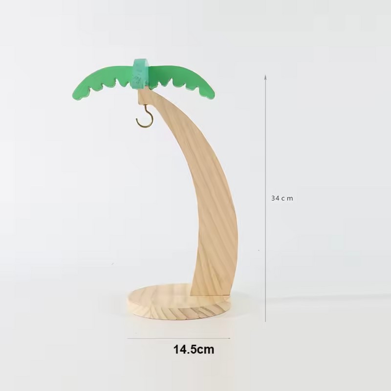 Wooden Banana Holder Stand with Hook & Palm Leaf Accent