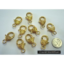 Silversmithsupply.com 10 LARGE Heart shaped 25mm l inch long lobster claws Gold Pl Zinc FPC008