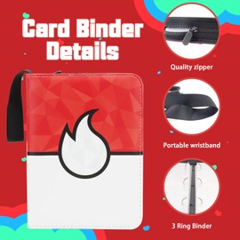 Card Binder Gem Card Holder Album Trading Cards Holder Zipper Polygonal Abstract Binder for Collection (Red, 400 Pocket)