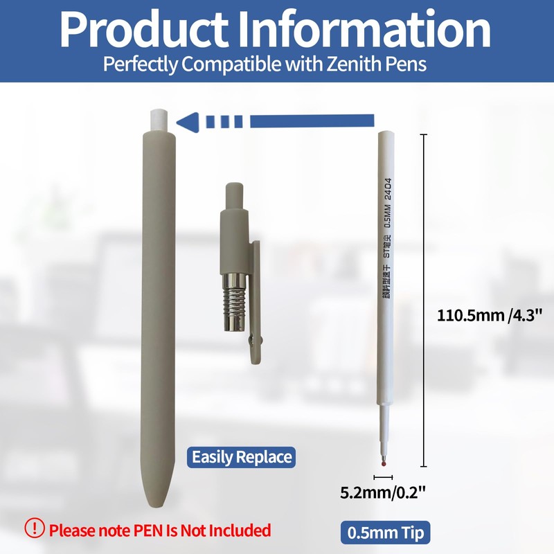 0.5 Pen Refill Compatible with Zenith,0.5mm Tip Fine Point Quick