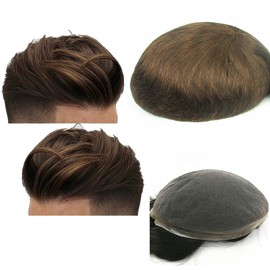 Toupee for men N.L.W. European human hair mens toupee with SOFT THIN Super Swiss lace, 10" x 8" human hair pieces for men #4 Light brown color
