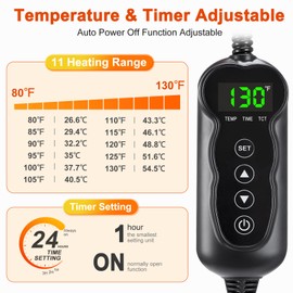 Pet Heating Pad, Waterproof Heated Dog Cat Bed with 11 Adjustable Temperatures & 24H Timer, Auto Shut-Off, Chew-Resistant Cord, Washable Cover, Indoor Electric Heating Mat, Grey, M(28" x 20")