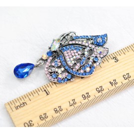Gyn&Joy Silvery Tone Butterfly Brooch Pin Necklace with Iridescent Blue Crystal Rhinestone Insect Wings Fashion Jewelry