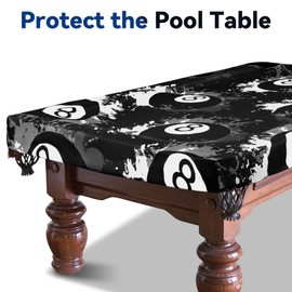 MABOZOO 8 Ball Pattern Billiard Pool Table Cover, Waterproof & Tearproof Snooker Table Covers for Pool Table 8 Fitted, Indoor/Outdoor Pool Table Accessories for Protecting Felt (Black)