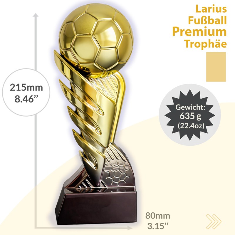 Larius Coppa da calcio dorata con palla (21,5 cm, 635