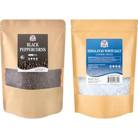 52USA Black Peppercorns 12 oz and Coarse Sea Salt 1 lbs, Salt and Pepper for Grinder Refill, Whole Peppercorns