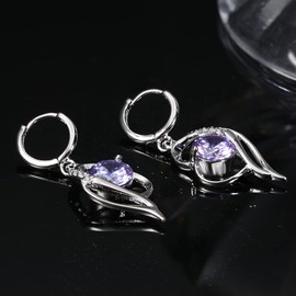 Kakonia Love Heart Drop Earrings Cubic Zirconia Birthstone Earrings for Women Girls Birthday Valentine's Day Mother's Day Jewellery Gift, Stainless Steel