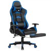 Gaming Chair Blue PU Leather 4D Armrest Manual Recliner Swivel