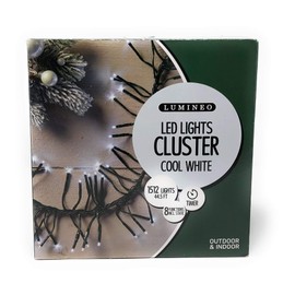 Kaemingk International Lumineo 1512 LED Cool White Cluster Lights Set, Green Wire 44 Feet