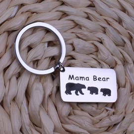 Anlive Mama Bear Bracelet with 1 2 3 Cubs Keychain Mom Gifts (Rectangle Keychain 2 Cubs)