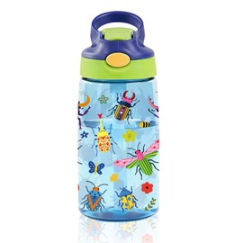 CGMIBAS 14oz Kids Water Bottle with Straw - Ladybug Water Bottle For School Leakproof Lightweight Durable Plastic Bottles with Straw for Kids Travel, Gift Cup for Children, Pop-Up Spout Cover(Insect)