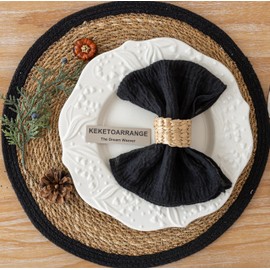 Keketoarrange Cheesecloth 17x17 Inches Cloth Napkins Reusable Handmade Washable Table Napkins for Lunch Dinner Wedding Baby Shower Bridal Shower Party Rustic Boho Decorations Bulk Set of 6 Black