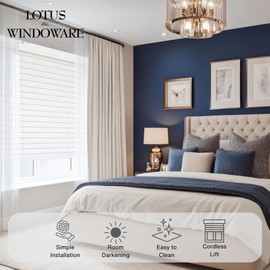 Lotus & Windoware Cordless Faux Wood Blind, Smooth, Bright White, Privacy Slats, Blinds for Indoor Windows, 62" Wide x 60" Long