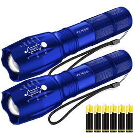 Victoper LED Flashlight 2 Pack Blue, Bright High Lumens Tactical Flashlights High Lumens with 5 Modes, Waterproof Zoomable Flash Light for Outdoor, Gifts for Father's Day Camping Essentials Gear