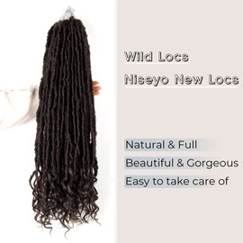 Niseyo Wild Locs 24 Inch Distressed New Faux Locs with Curly Ends 8 Packs Long Soft Pre-looped Goddess Locs Crochet Hair (4#, Brown)