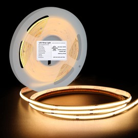 QiGe UL-Listed COB LED Strip Light 3000K,5m/16.4ft DC 24V LED Strips,Dimmable High Lumen COB Tape Light,CRI 85+ Flexible Warm White LED Rope Lights for Bedroom, Stage, Home,Kitchen,DIY Lighting.