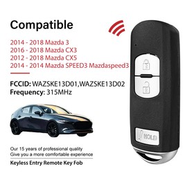 2 Keylessbest Replacement for 2015 2016 2017 2018 Mazda 3 CX3 CX5 Speed3 Key Fob Remote Control WAZSKE13D01 3 Buttons 315MHz