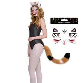 NWSTESLE Cat Cosplay Costume Set for Girls,Fox Wolf Ears Tails and Face Stickers,Over 1 Years Old