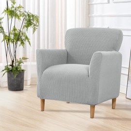SHANNA Stretch Banquet Chair Covers:1 Piece Luxury Mid-Century Knitted Armchair Cover Non-Slip Solid Color Armchair Cover for Office Reception Reading Sofa (A-Light Grey)