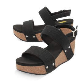 VOLATILE Women's Ankle Strap Wedge Sandal, Black Linen, 10
