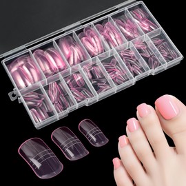 Kiiwah Pack of 150 Polygel Nail Shapes for Toes, Dual Tips Nails Long for Pedicure, Nail Extension, Toenails Set, Reusable Shape, 15 Sizes (Transparent Pink)