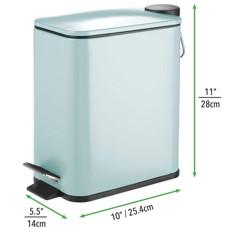 mDesign Slim Metal Rectangle 1.3 Gallon Trash Can with Step