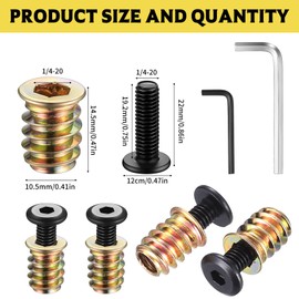 31Sets Furniture Screw Nut Threaded Inserts for Wood 1/4-20 Threaded Insert Nuts: 1/4-20 x 3/4" Furniture Screws, 1/4-20 x 19/32" Threaded Wood Inserts Bolts, Hex Socket Drive Screw-in Nuts Fastener