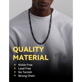 Black Figaro Chain 9mm 20 inch Stainless Steel Necklace Jewelry for Men