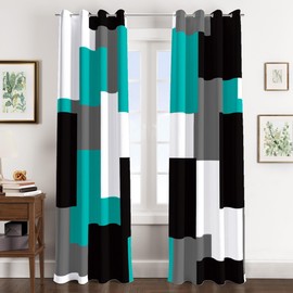 Tyrot Teal/Turquoise 100% Blackout Curtains for Bedroom 84 inch Length 2 Panels Set Black White Grey Modern Abstract Geometric Black Out Curtains Room Darkening Window Drapes for Living Room, 52Wx84L