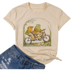 Frog Shirt for Women Classic Book T-Shirt Vintage Graphic Tee Tops Book Lovers Shirt Funny Teacher Shirt (L, Apricot)